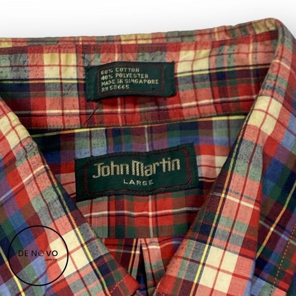 JOHN MARTIN Men's Red Plaid Button-Down Shirt Size Large - Picture 6 of 9